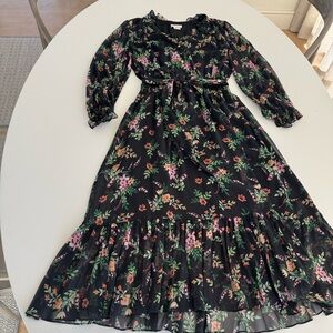 Shoshanna size 4 Black Silk Floral Long Sleeve Dress